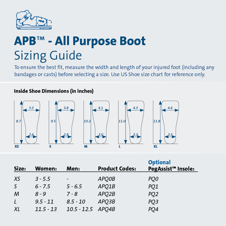 All Purpose Boot sizing guide.